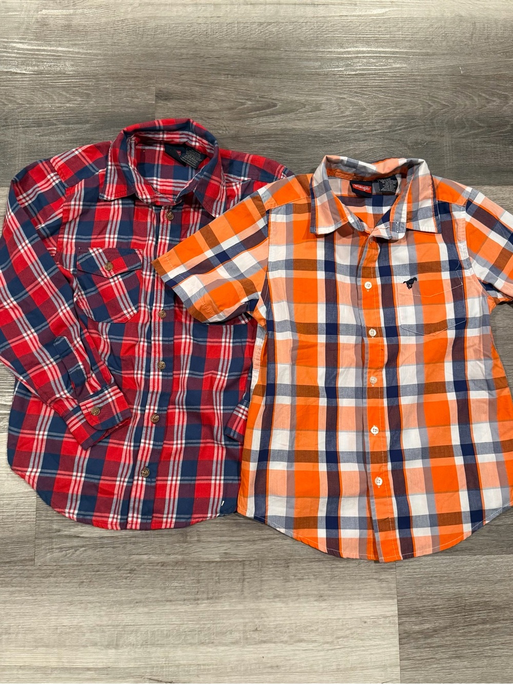 Wrangler Boys Plaid Long Sleeve Collared Button-Up Shirts Lot of 2 Size 8